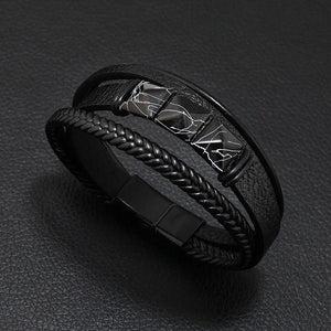 Men's Leather Braided Bracelet Alloy Magnet Buckle
