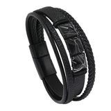 Men's Leather Braided Bracelet Alloy Magnet Buckle