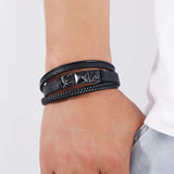 Men's Leather Braided Bracelet Alloy Magnet Buckle