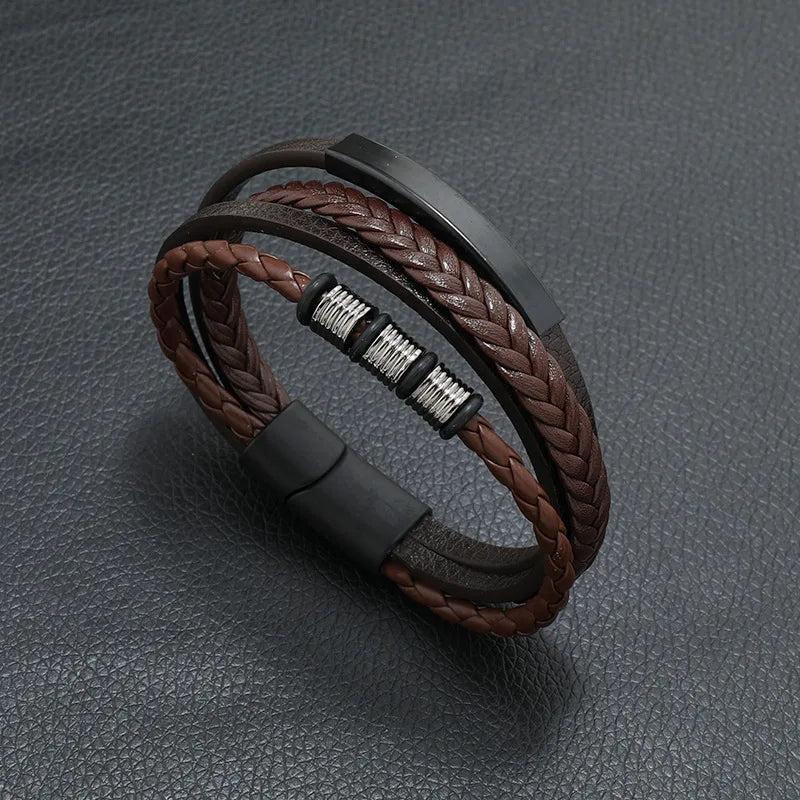 Punk Rock Style Leather Bracelet for Men Charm Magnetic Braided