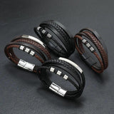 Punk Rock Style Leather Bracelet for Men Charm Magnetic Braided