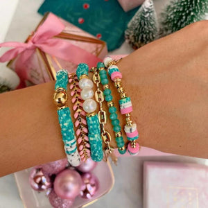 KKBEAD Christmas Heishi Pearl Bracelets Set for Women
