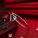 925 Silver Heart Charm Bracelet Cuff Bangle for Women