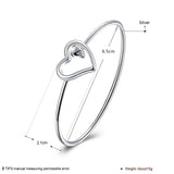 925 Silver Heart Charm Bracelet Cuff Bangle for Women