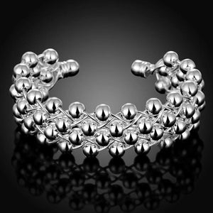 925 Silver Grape Beads Bangles Cuff Bracelets for Womens Wedding