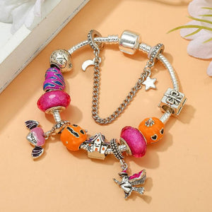 Skeleton & Purple Heart & Pumpkin Lantern Beads Halloween Charm Bracelets