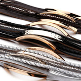 Metal Bar Charm Leather Bracelet for Women Multilayer Boho Rope Wide