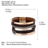 Metal Bar Charm Leather Bracelet for Women Multilayer Boho Rope Wide