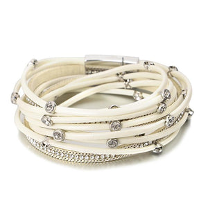 Boho Crystal Beads Leather Bracelet for Women