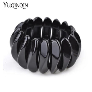 Vintage Resin Wide Cuff Bracelet Women Acrylic Link Stretch Hand Jewe