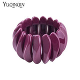 Vintage Resin Wide Cuff Bracelet Women Acrylic Link Stretch Hand Jewe