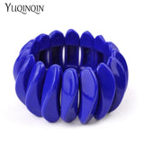 Vintage Resin Wide Cuff Bracelet Women Acrylic Link Stretch Hand Jewe