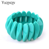 Vintage Resin Wide Cuff Bracelet Women Acrylic Link Stretch Hand Jewe