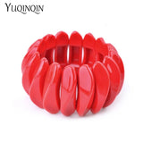 Vintage Resin Wide Cuff Bracelet Women Acrylic Link Stretch Hand Jewe
