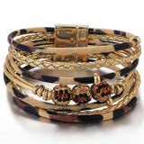 Leopard Crystal Beads Leather Bracelet for Women