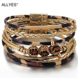 Leopard Crystal Beads Leather Bracelet for Women