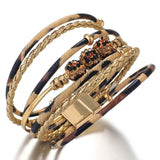 Leopard Crystal Beads Leather Bracelet for Women