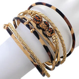 Leopard Crystal Beads Leather Bracelet for Women