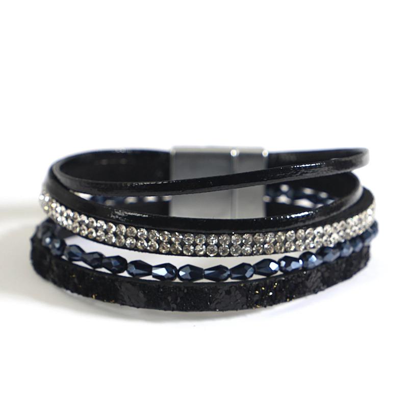 Crystal Chain Leather Bracelet Multilayer Wrap Bangles Women Jewelry