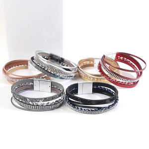 Crystal Chain Leather Bracelet Multilayer Wrap Bangles Women Jewelry