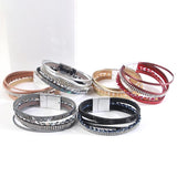 Crystal Chain Leather Bracelet Multilayer Wrap Bangles Women Jewelry