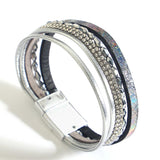 Crystal Chain Leather Bracelet Multilayer Wrap Bangles Women Jewelry
