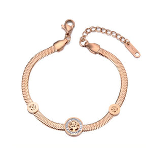 Clay Crystal Tree Charm Bracelet Stainless Steel Snake Chain Jewelry