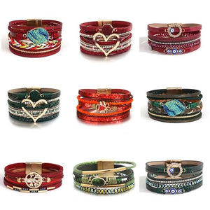 Christmas Leather Bracelet for Women Beaded Wrap