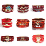 Christmas Leather Bracelet for Women Beaded Wrap