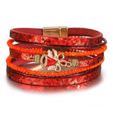 Christmas Leather Bracelet for Women Beaded Wrap