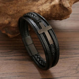 Cross Leather Bracelet for Men Stainless Steel Magnet Bangle Punk Christmas