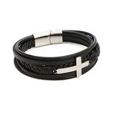 Cross Leather Bracelet for Men Stainless Steel Magnet Bangle Punk Christmas