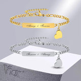 Customize Couple Stainless Steel Heart Charm Bracelets, Promise Bracelet