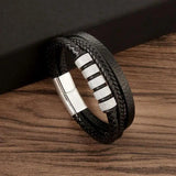Men's Stainless Steel Beaded Leather Bracelet 18.5/20.5/22cm Christmas Gift