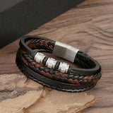 Men's Stainless Steel Beaded Leather Bracelet 18.5/20.5/22cm Christmas Gift