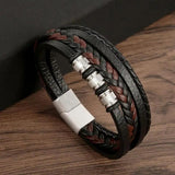 Men's Stainless Steel Beaded Leather Bracelet 18.5/20.5/22cm Christmas Gift