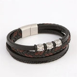 Men's Stainless Steel Beaded Leather Bracelet 18.5/20.5/22cm Christmas Gift