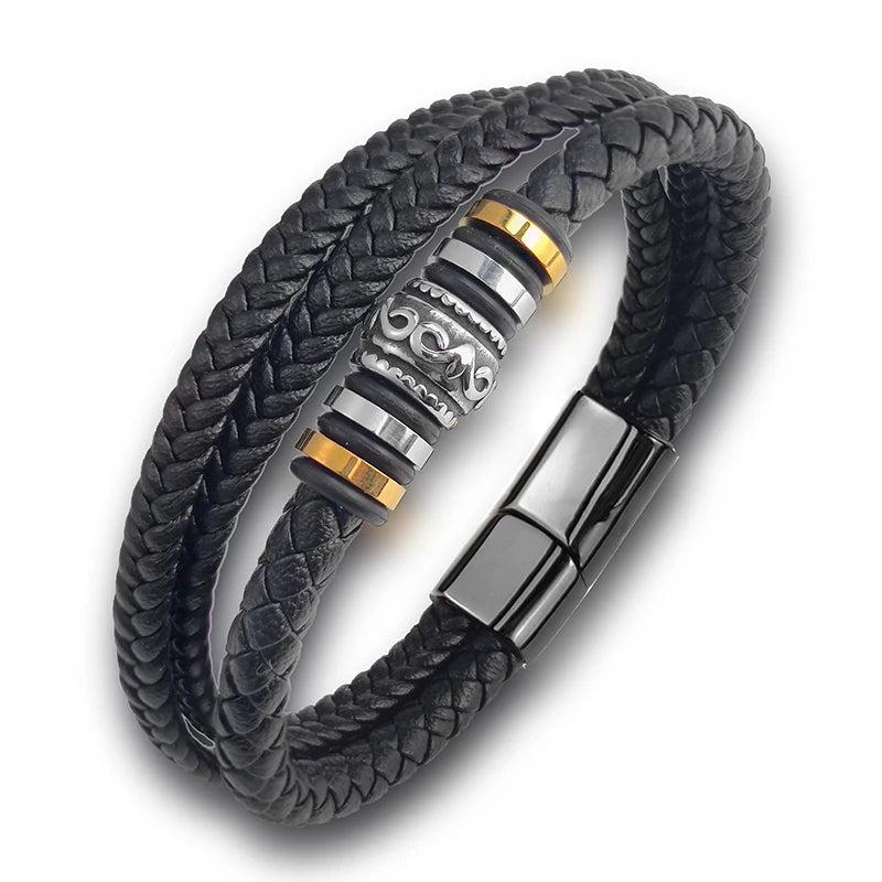 Boho Braided Rope Leather Bracelet Stainless Steel Men Bangle Christmas Gift