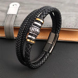 Boho Braided Rope Leather Bracelet Stainless Steel Men Bangle Christmas Gift