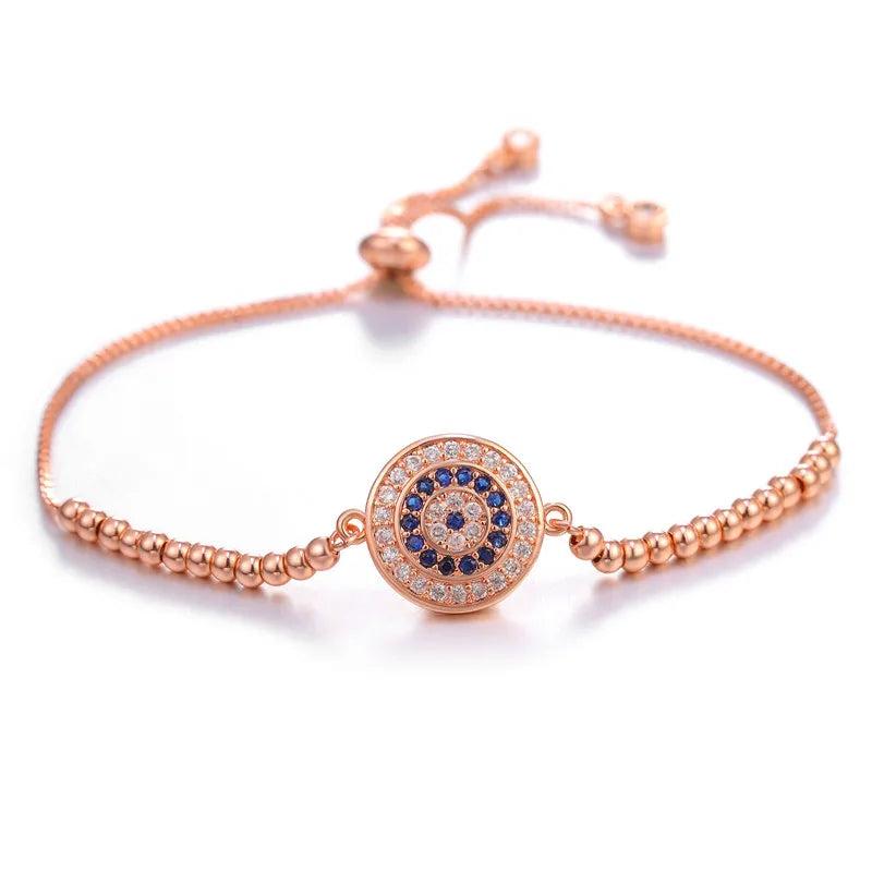 Cubic Zirconia Eye Charm Chain Bracelet, Evil Eyes for Women