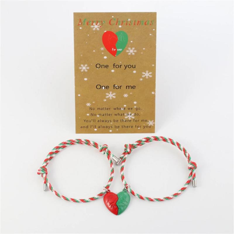 Christmas Handmade Braided Rope Bracelet with Heart Magnet Pendant