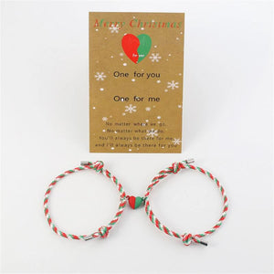 Christmas Handmade Braided Rope Bracelet with Heart Magnet Pendant