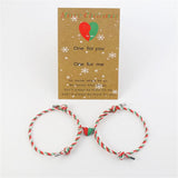 Christmas Handmade Braided Rope Bracelet with Heart Magnet Pendant