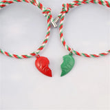 Christmas Handmade Braided Rope Bracelet with Heart Magnet Pendant