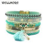 Bohemian Leather Bracelet with Crystal Charm - Christmas Women's Jewelry