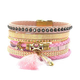 Bohemian Leather Bracelet with Crystal Charm - Christmas Women's Jewelry