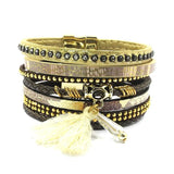 Bohemian Leather Bracelet with Crystal Charm - Christmas Women's Jewelry
