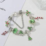 Green Christmas Tree Beads Pendant Charm Bracelets Silver Chain Xmas Jewelry