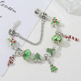 Green Christmas Tree Beads Pendant Charm Bracelets Silver Chain Xmas Jewelry