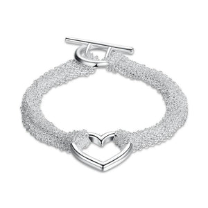 Silver Plated Heart Tassel Bracelet Chain Jewelry Women Wedding Party Gift